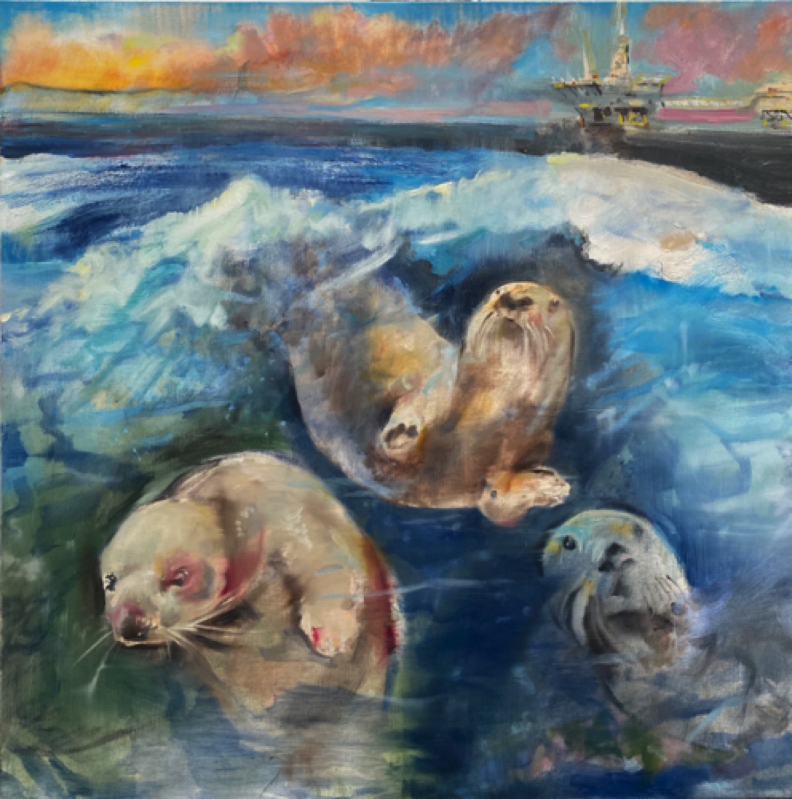 Gregg Chadwick 
Ocean, Otters, Oil
 40"x40" oil on linen 2021